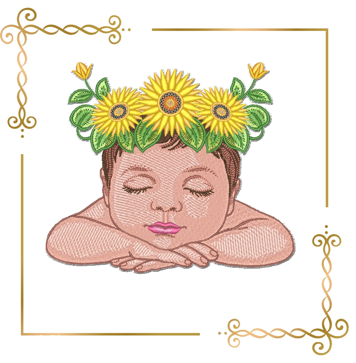Mother's day, MOM, Baby with Sunflower Crown Embroidery Design – Sleeping Baby Machine Embroidery – Instant Download