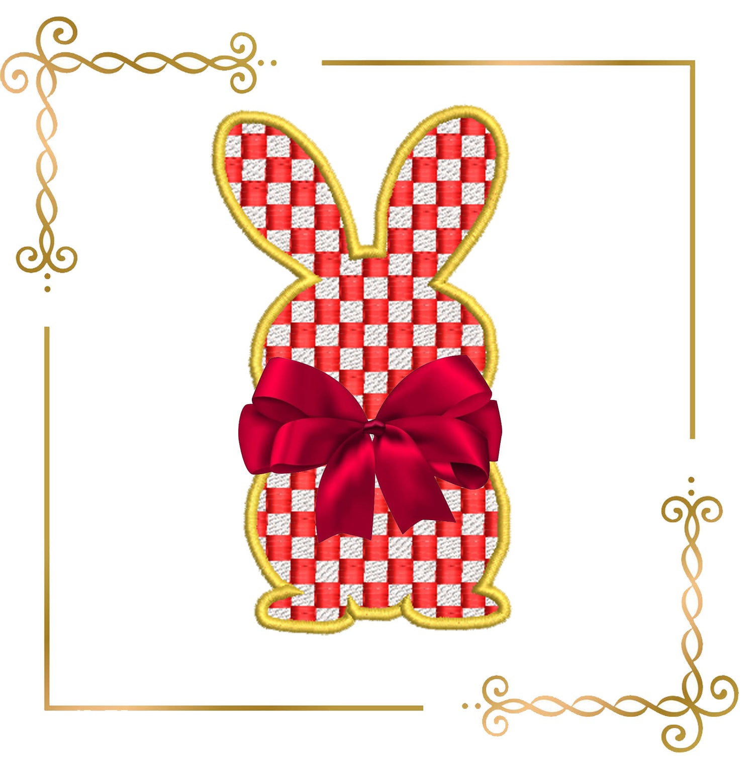 Easter Checkerboard Bunny Appliqué – Elegant Easter Embroidery Design (Bow Not Included)