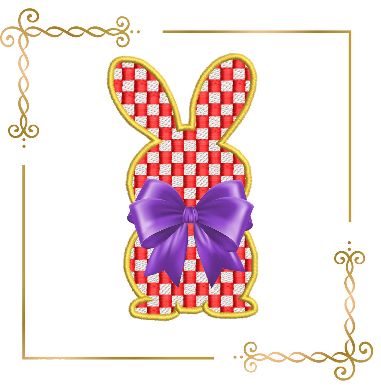 Easter Checkerboard Bunny Appliqué – Elegant Easter Embroidery Design (Bow Not Included)