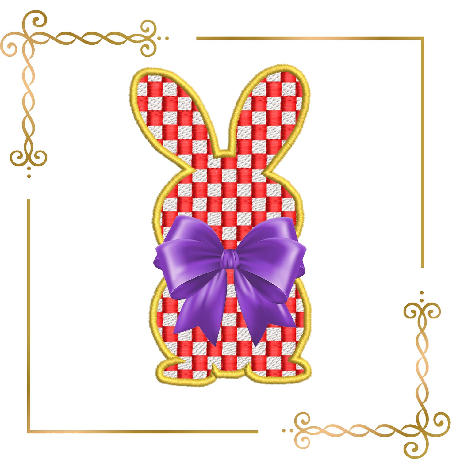 Easter Checkerboard Bunny Appliqué – Elegant Easter Embroidery Design (Bow Not Included)
