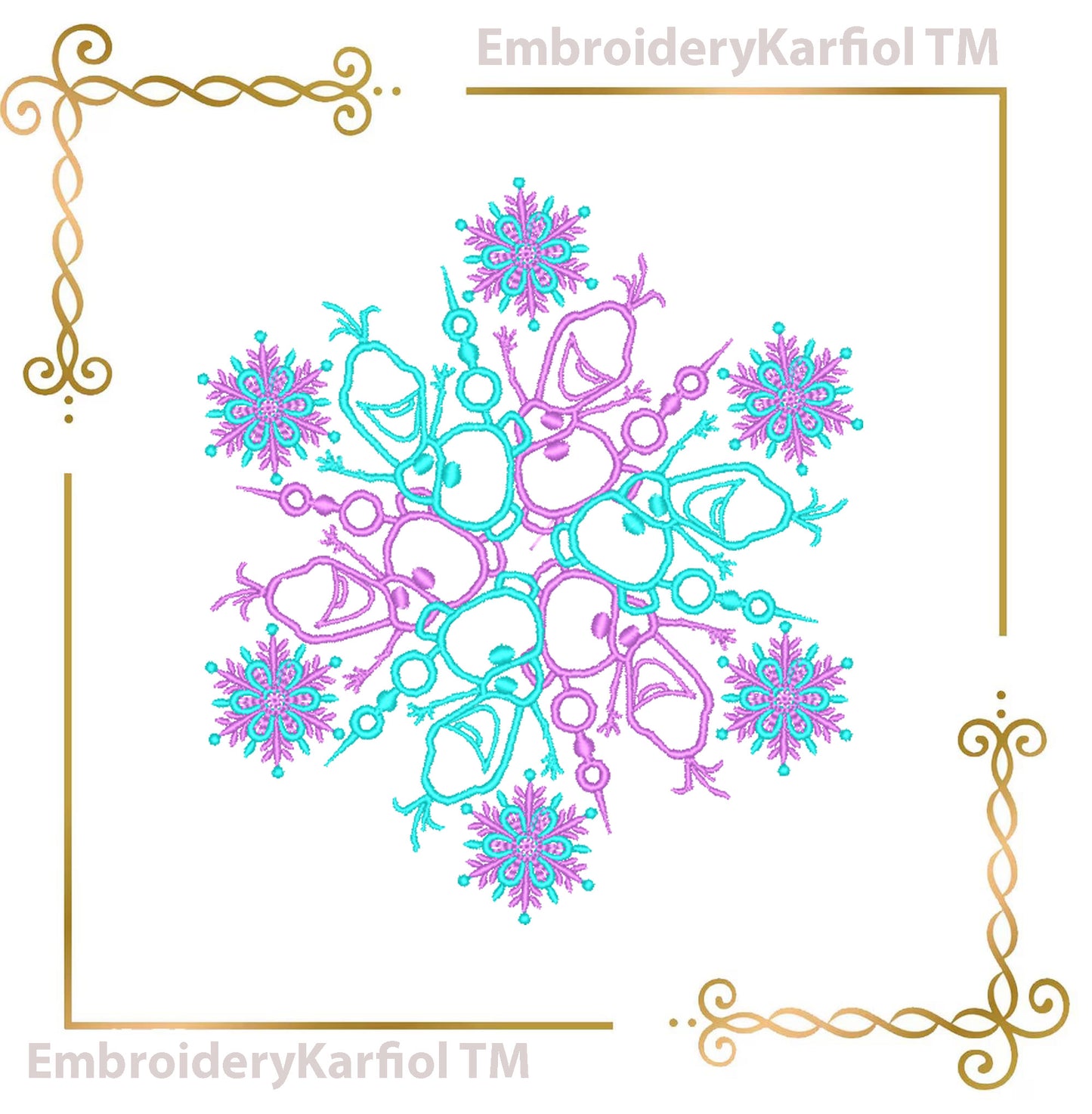 Christmas Olaf Snowflake Embroidery Design • Frozen Snowman Machine Embroidery • Winter Holiday Pattern