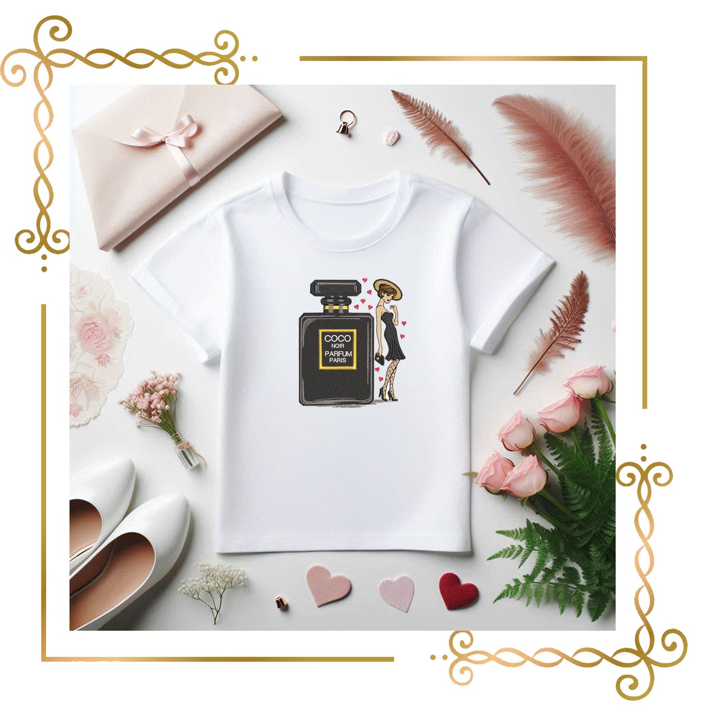Mother's day, MOM, Parisian Perfume & Chic Lady – Embroidery Design 2 Sizes to the direct download.