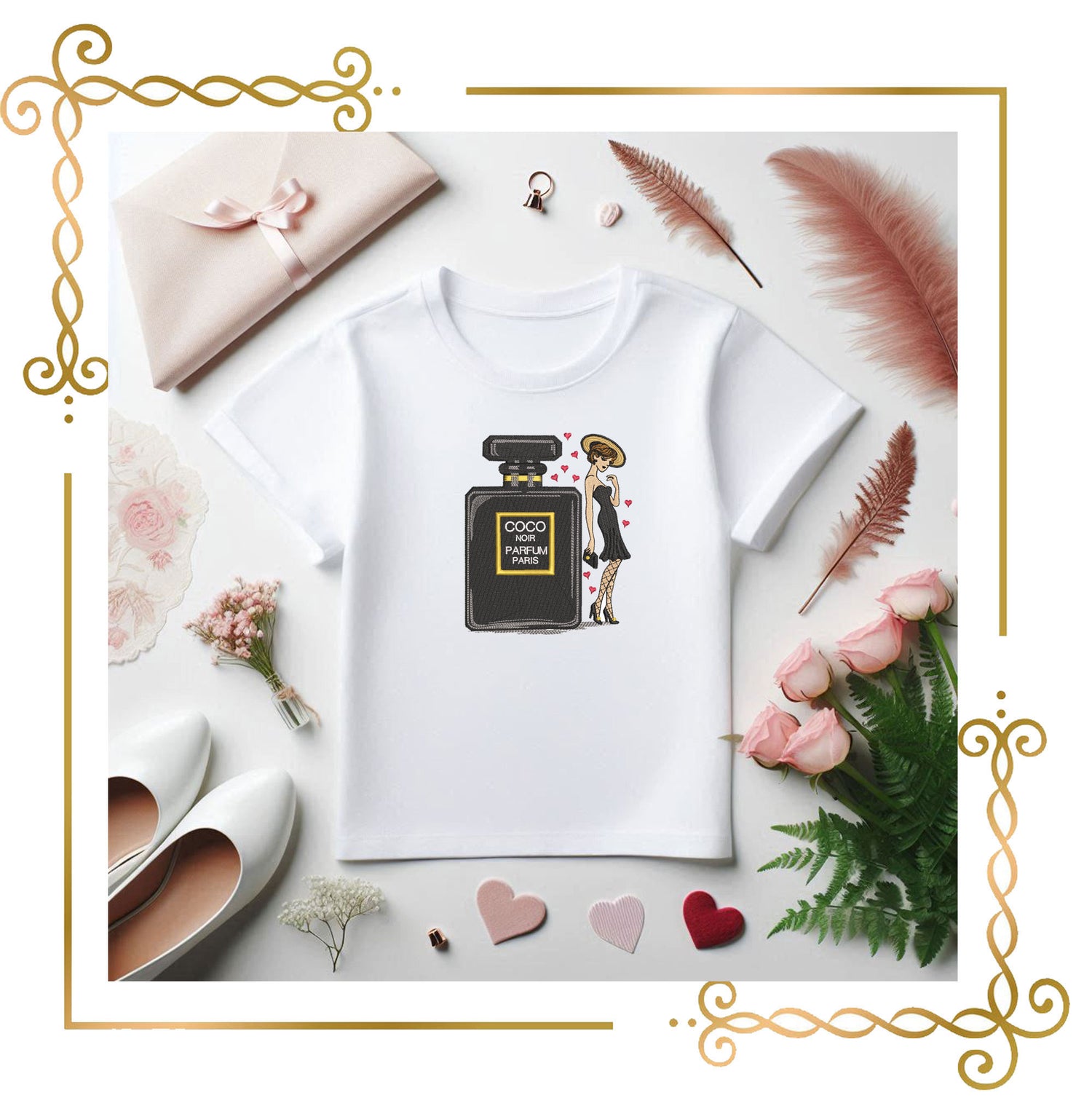 Mother's day, MOM, Parisian Perfume & Chic Lady – Embroidery Design 2 Sizes to the direct download.