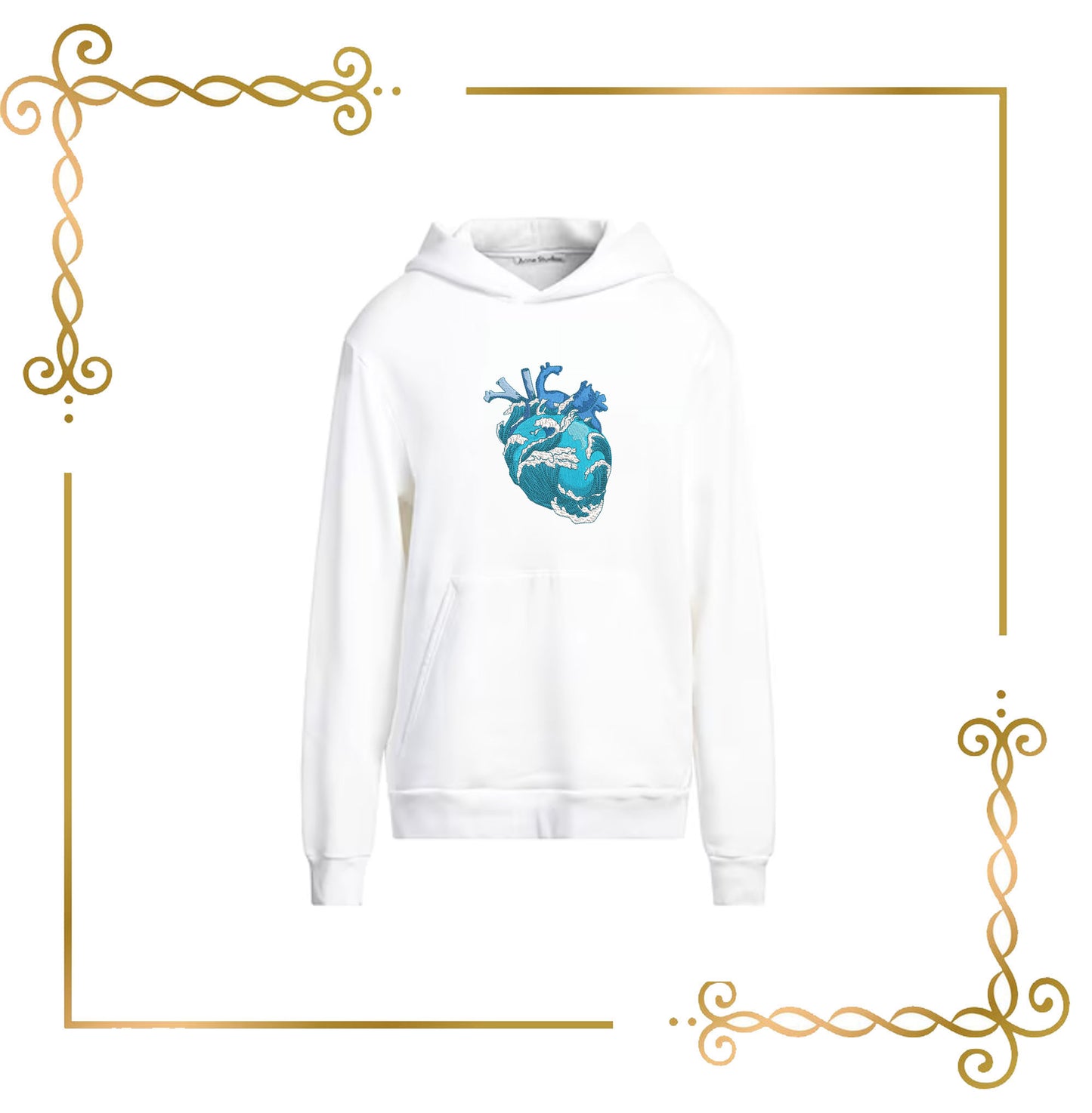 For T-shirt Anatomical heart and ocean waves – Machine Embroidery Design 2 Sizes