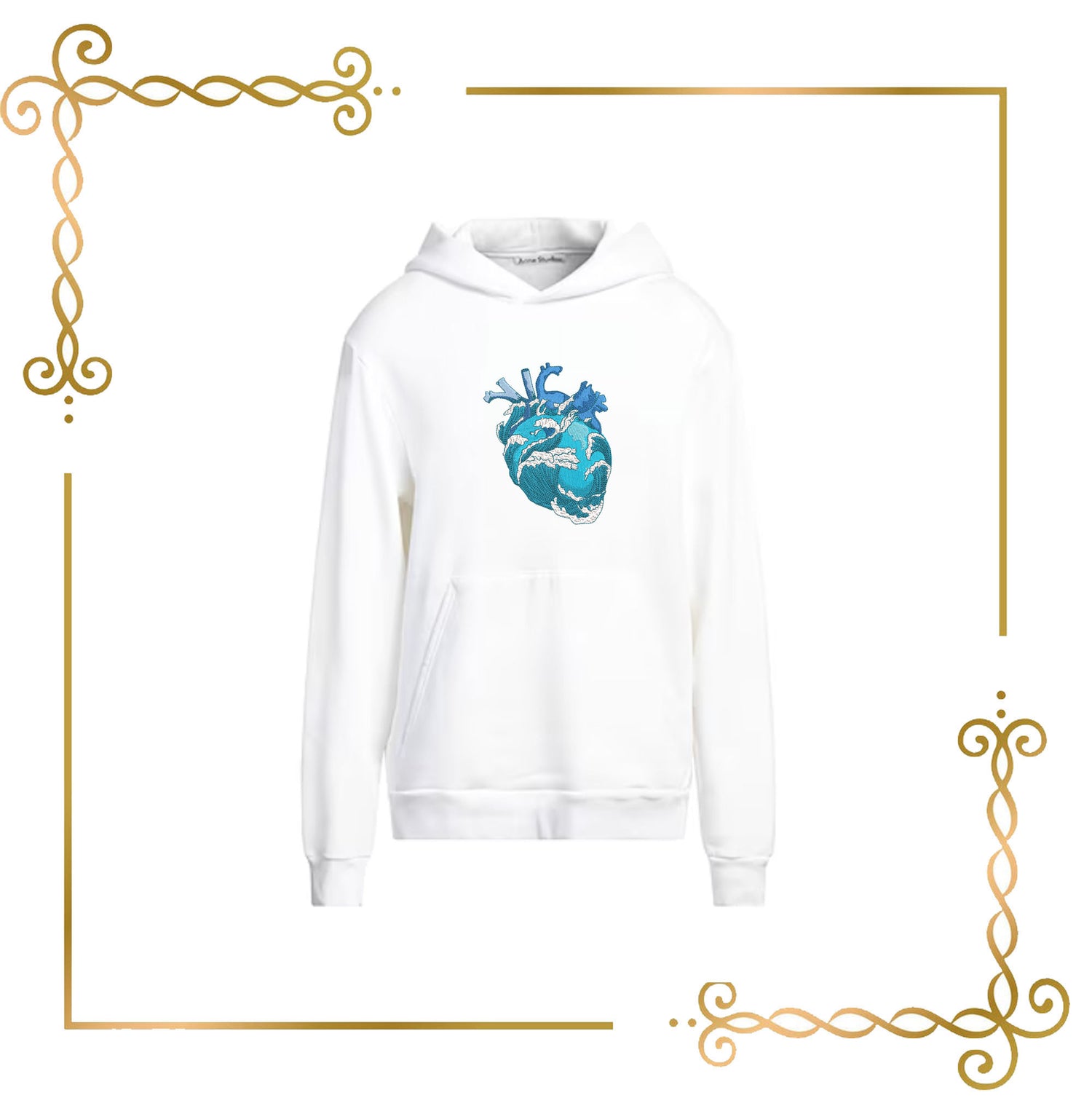 For T-shirt Anatomical heart and ocean waves – Machine Embroidery Design 2 Sizes