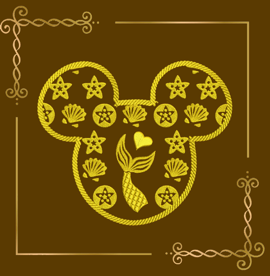 Princess Ariel Minnie mouse head mermaid tail seashell star machine embroidery design