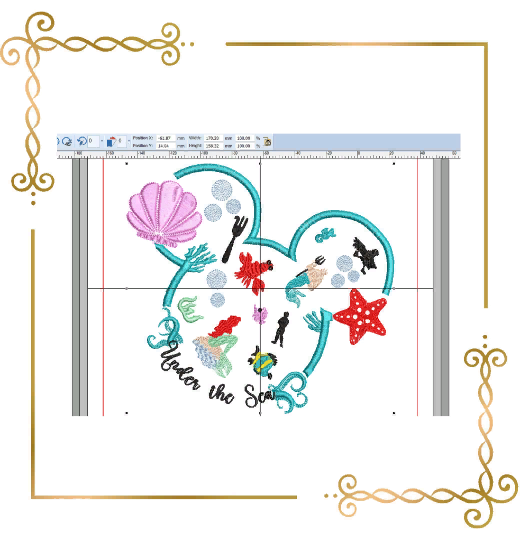 Princess Ariel Minnie Mouse head mermaid seashell starfish accessories Disney character embroidery design