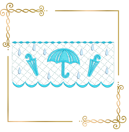 Smocking  Plate umbrellas rain drops digital machine embroidery design