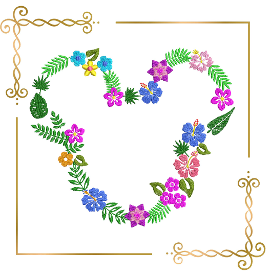 Mickey Mouse Head tropical flowers machine embroidery design