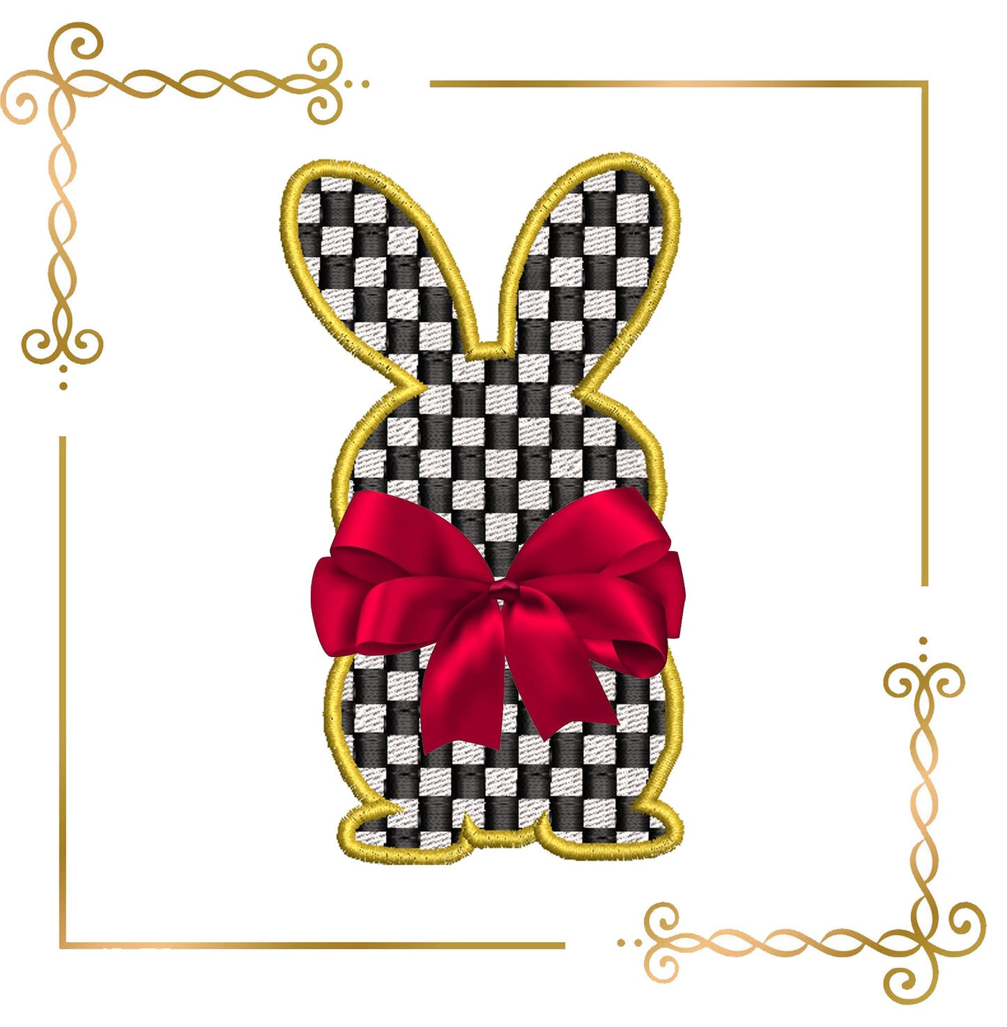 Easter Checkerboard Bunny Appliqué – Elegant Easter Embroidery Design (Bow Not Included)