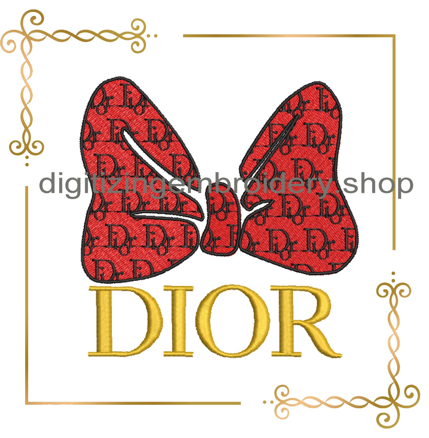 Minnie Mouse bow fashion Dior embroidery design digital