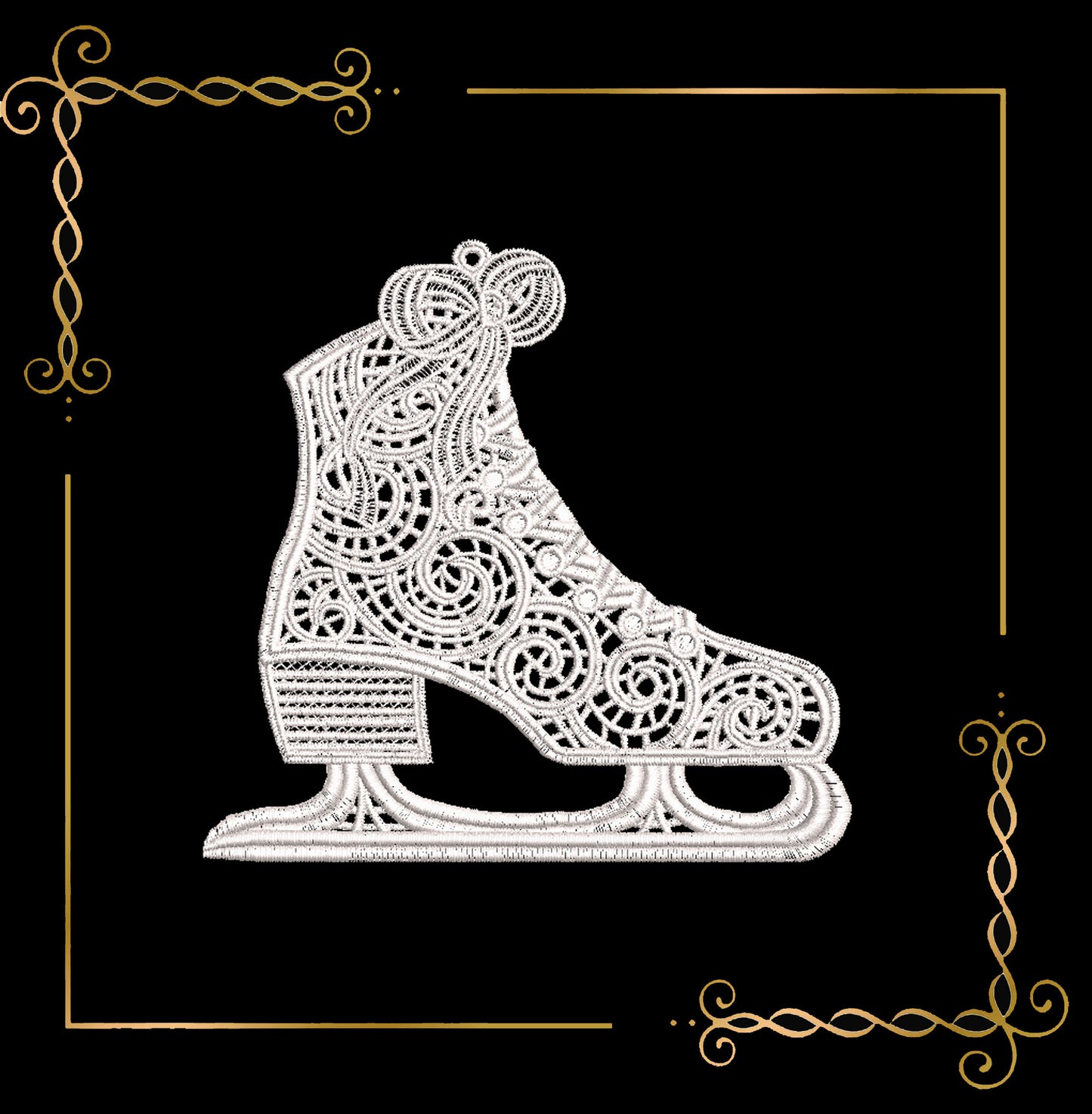 Christmas Lace Ice Skate Ornament Embroidery Design 2 sizes