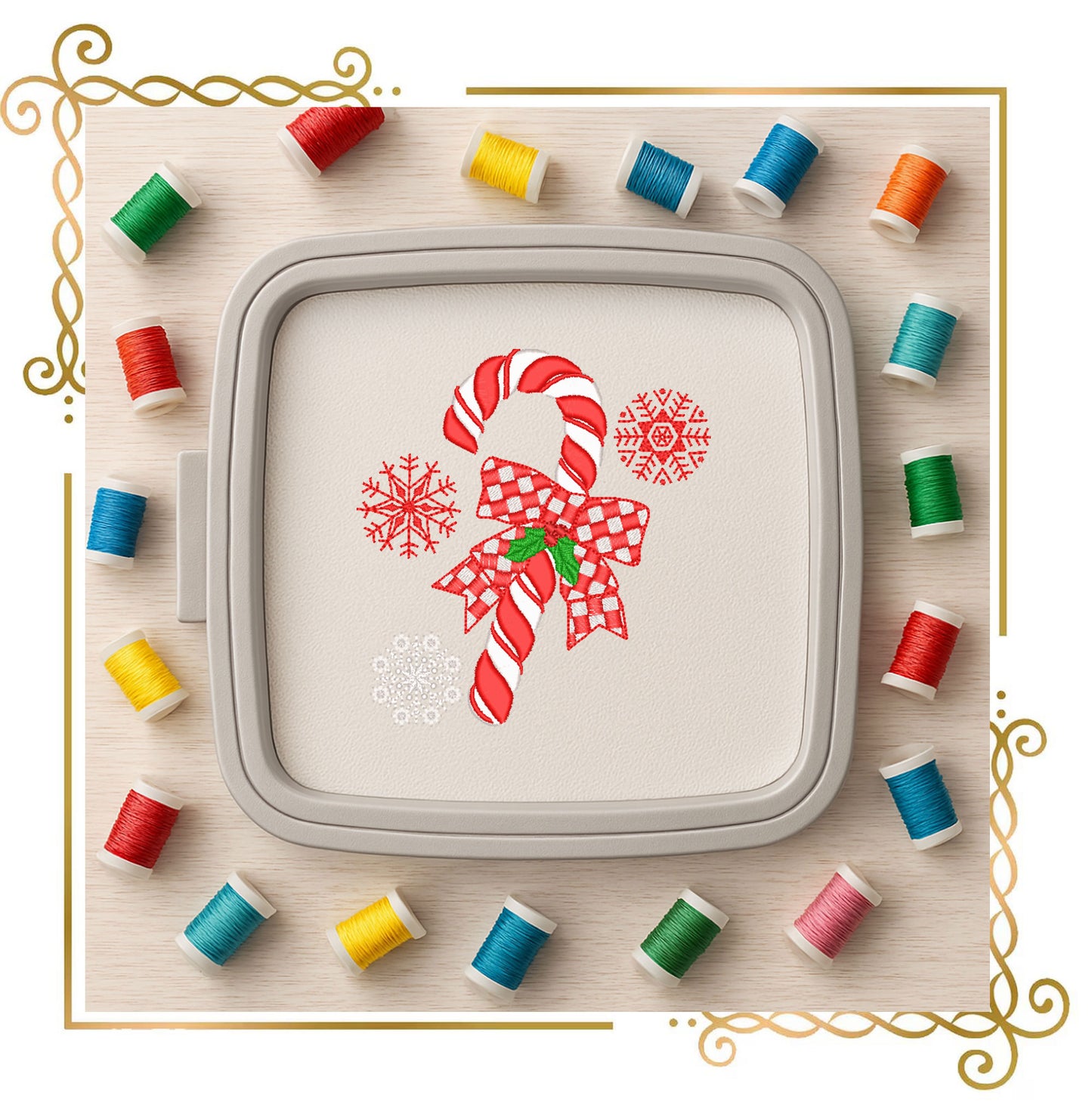 Winter Christmas Candy Cane with red plaid gift ribbon Mistletoe 2 Sizes embroidery design