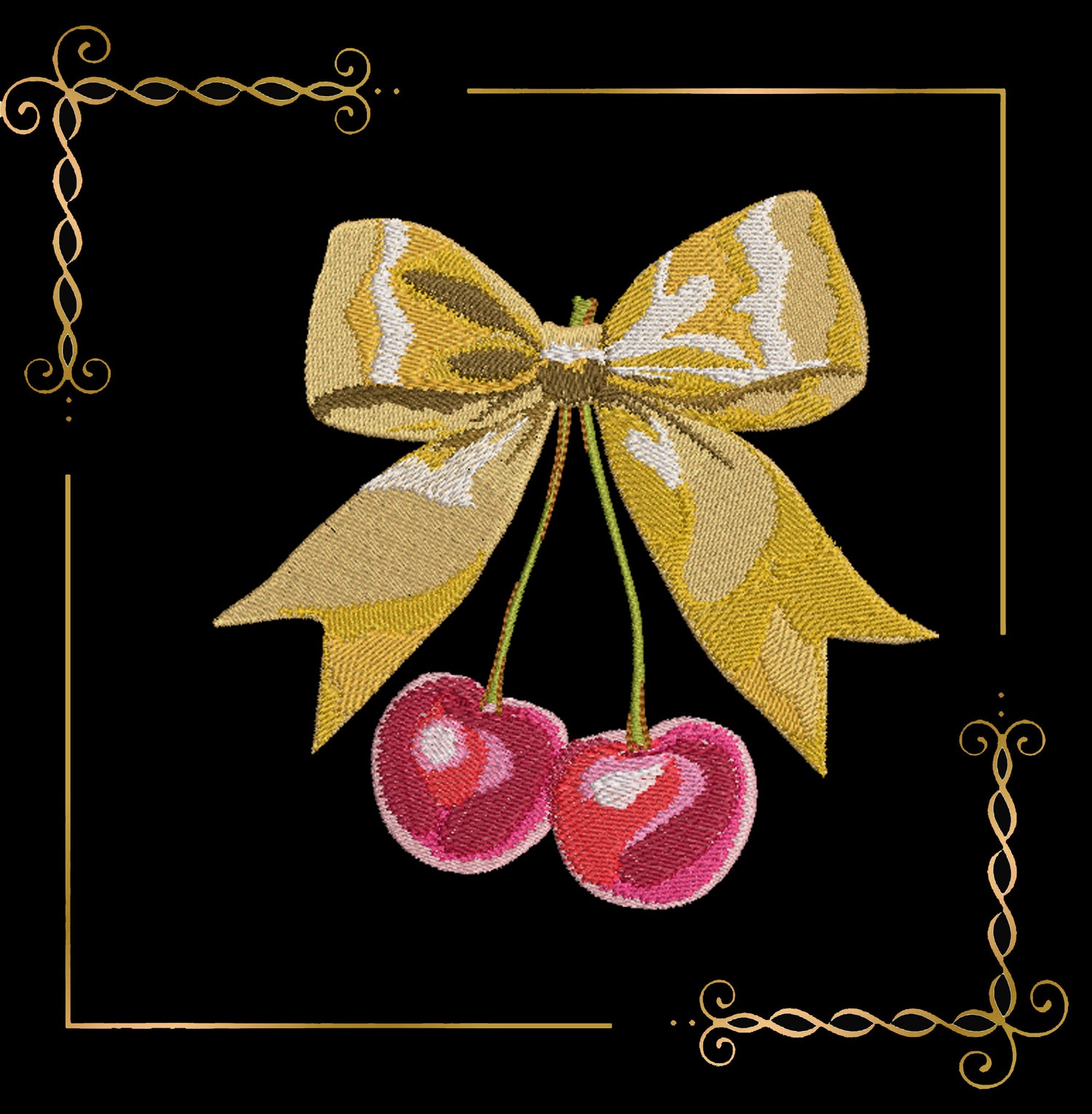 Miscellaneous Charming featuring bow with two glossy cherries 2 Sizes machine embroidery design to the direct download