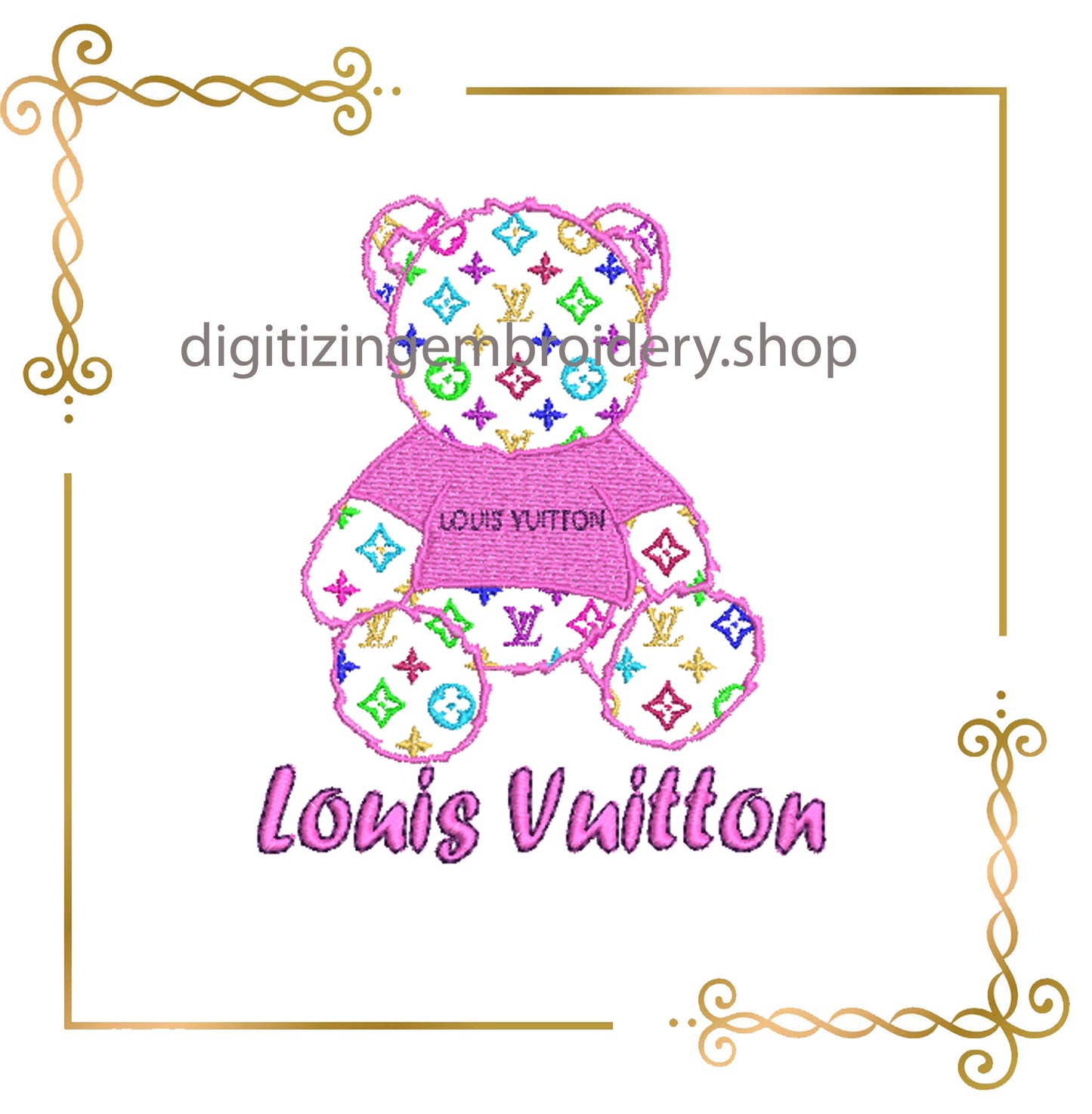 Teddy Bear Super Fashion à la Louis Vuitton embroidery design to the direct download