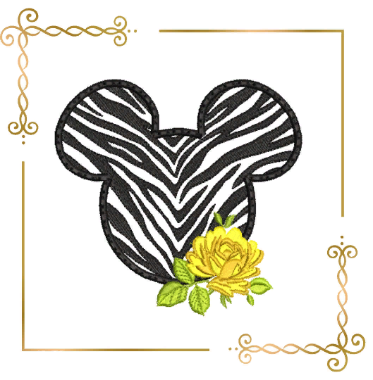 Applique Minnie Mouse head zebra rose Disney digital machine embroidery design