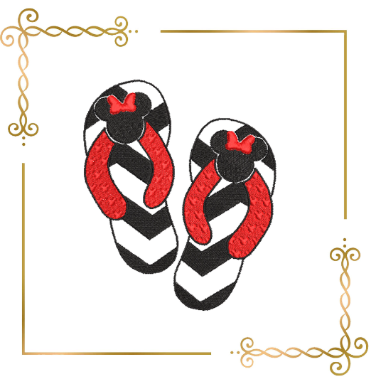 Minnie Mouse summer flip flops digital machine embroidery design