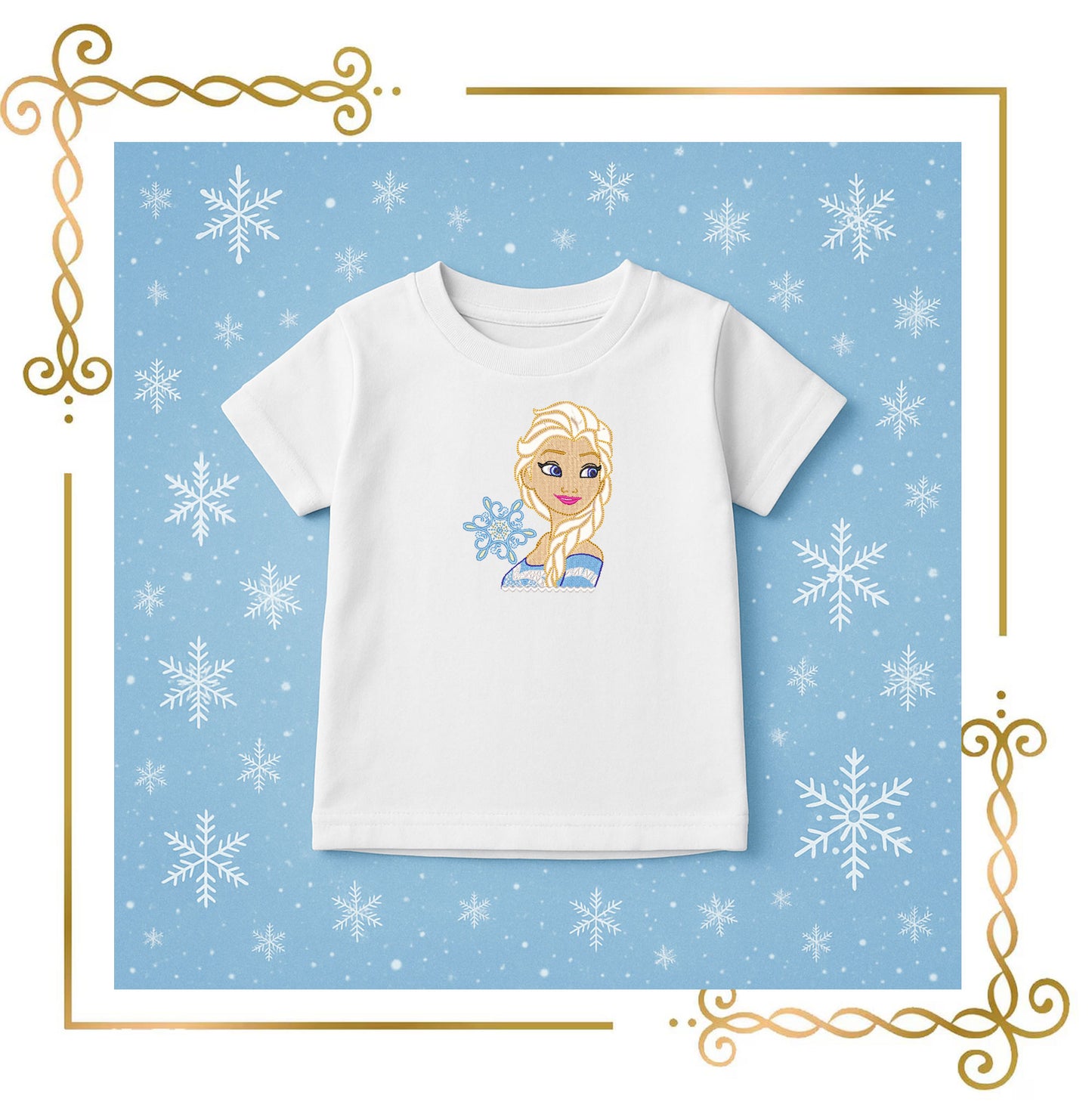 Princess Elsa Winter Snow Princess Girl with Braid and Snowflake 4x4 Hoop machine embroidery design