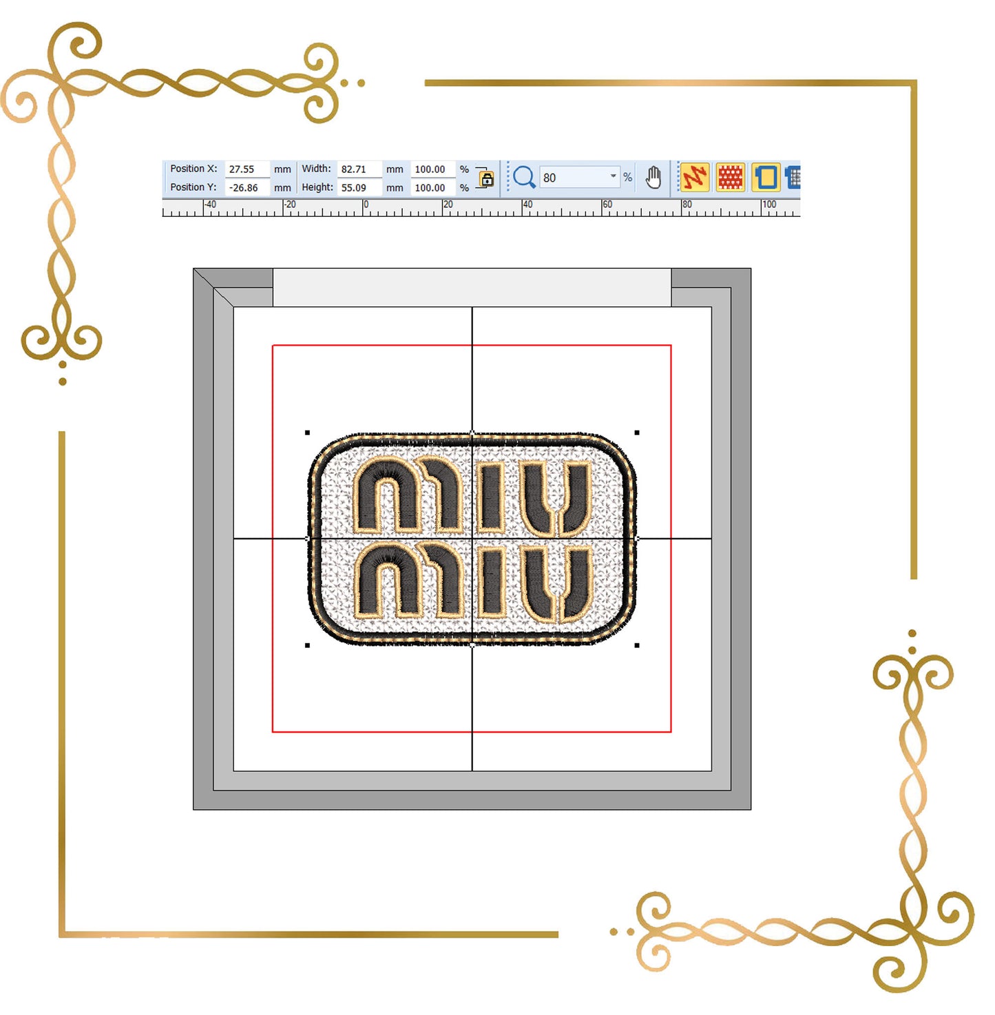 Logo MIU MIU digital machine embroidery design