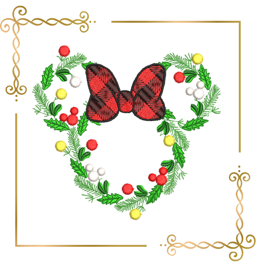 Minnie Mouse Christmas Wreath mistletoe machine embroidery design digital