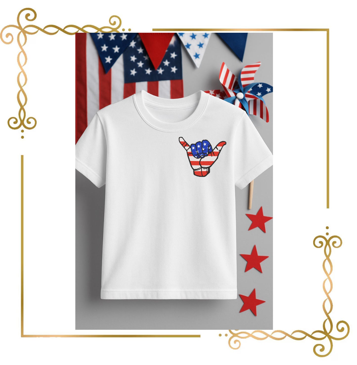 USA Patriotic , Machine Embroidery Design, Loose, American Flag, Hand Gesture Shaka, USA Independence Day