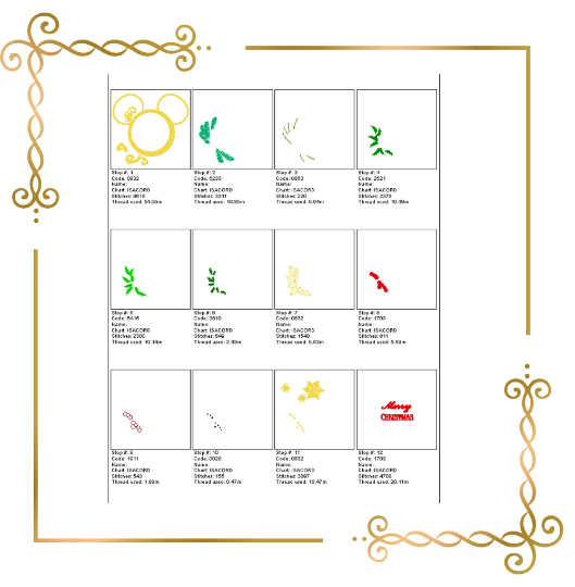 Weihnachts-Minnie-Maus-Kranzkopf-Schloss-Stickmuster Stickmuster zum direkten Download.