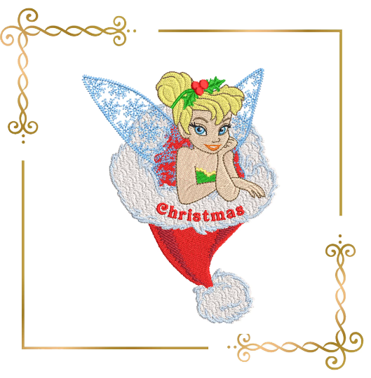Princess Tinker Bell in a santa claus cap Disney Embroidery  machine design
