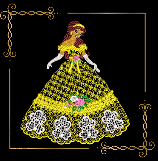 Princess Belle in a lace dress with roses 2 Sizes embroidery design to the direct download.