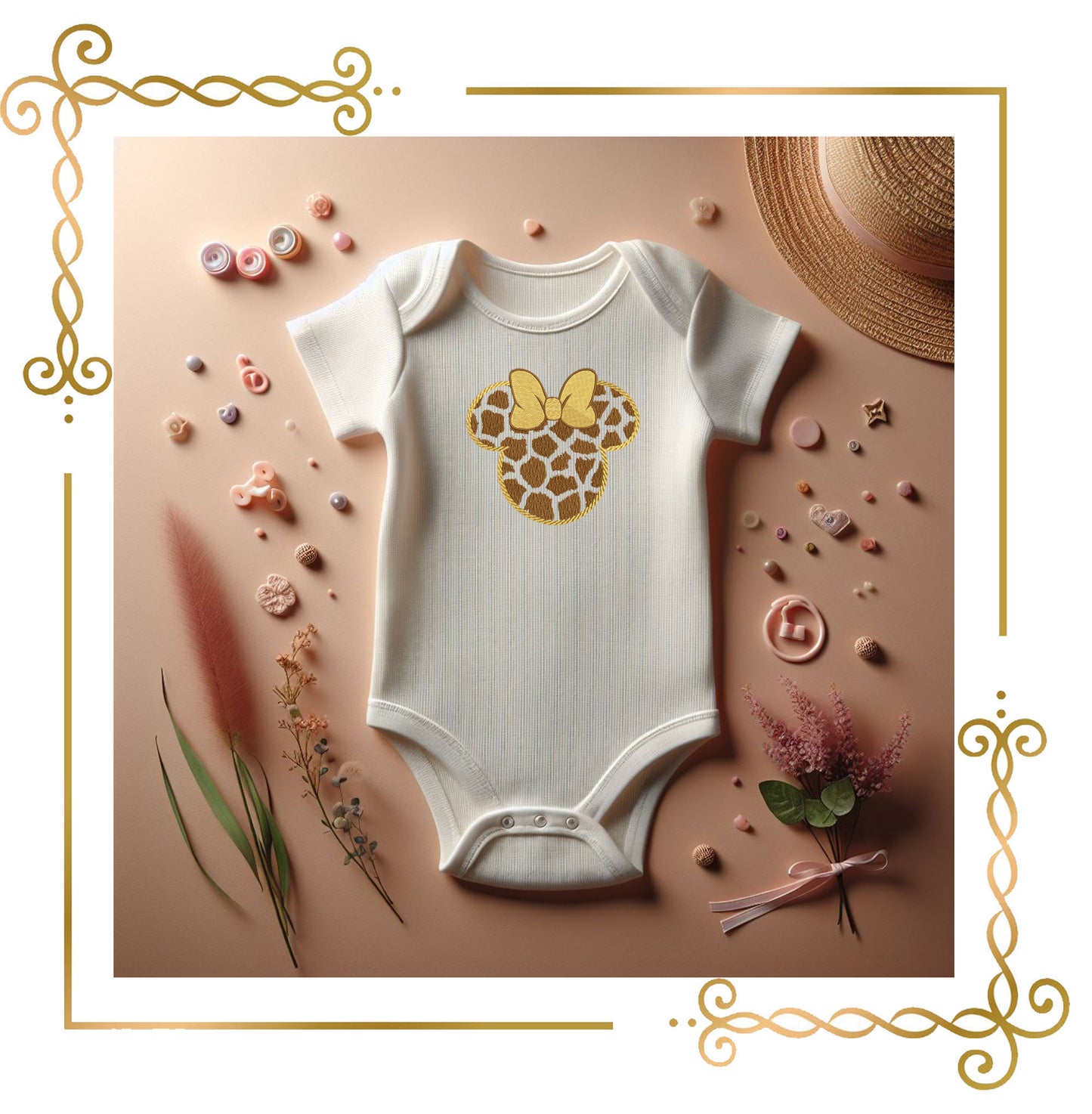 Minnie Mouse Head Safari Giraffe Print Silhouette with Bow 3 sizes