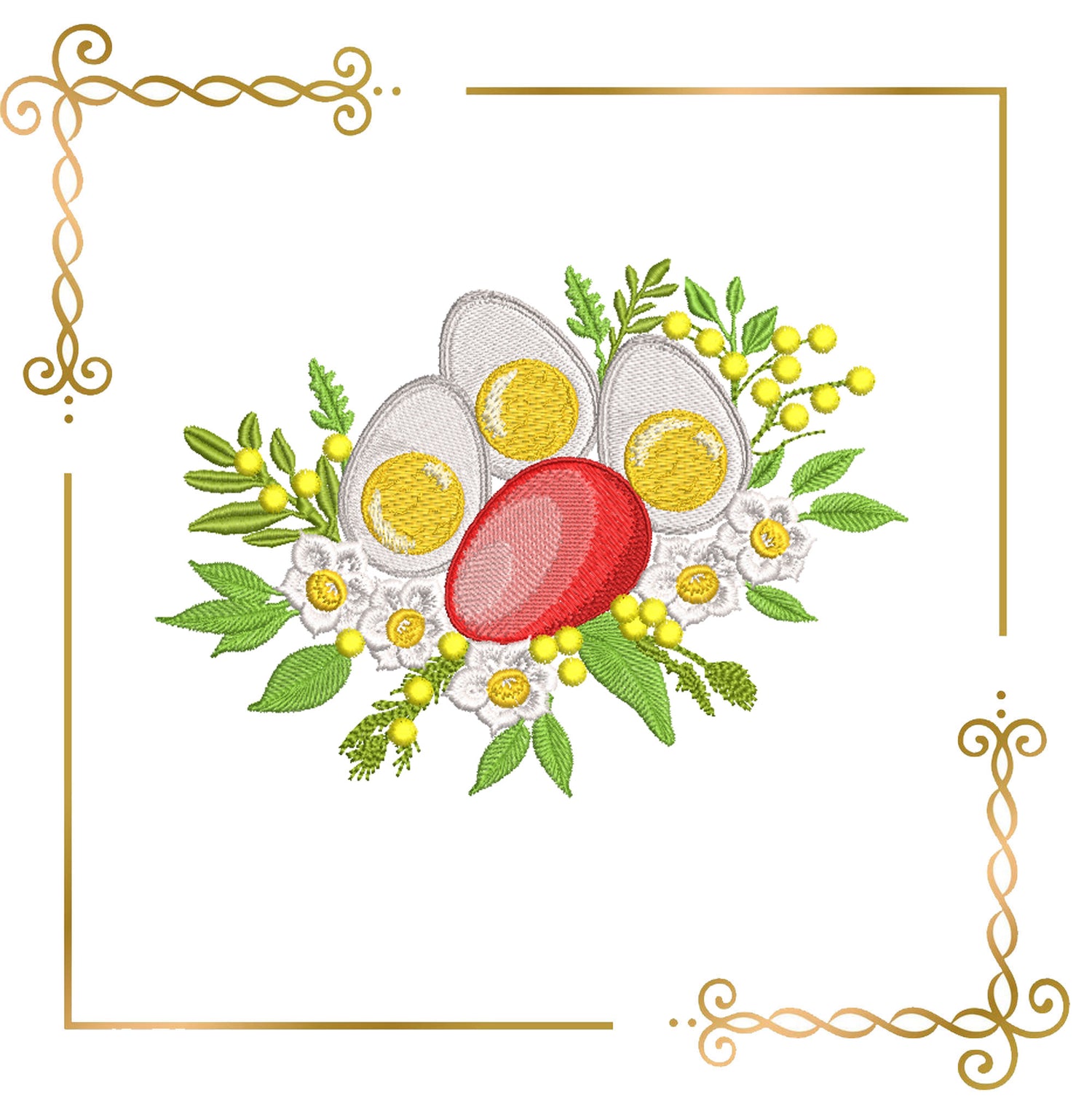 Easter Eggs & Spring Blooms daffodils and memosa– Machine Embroidery Design