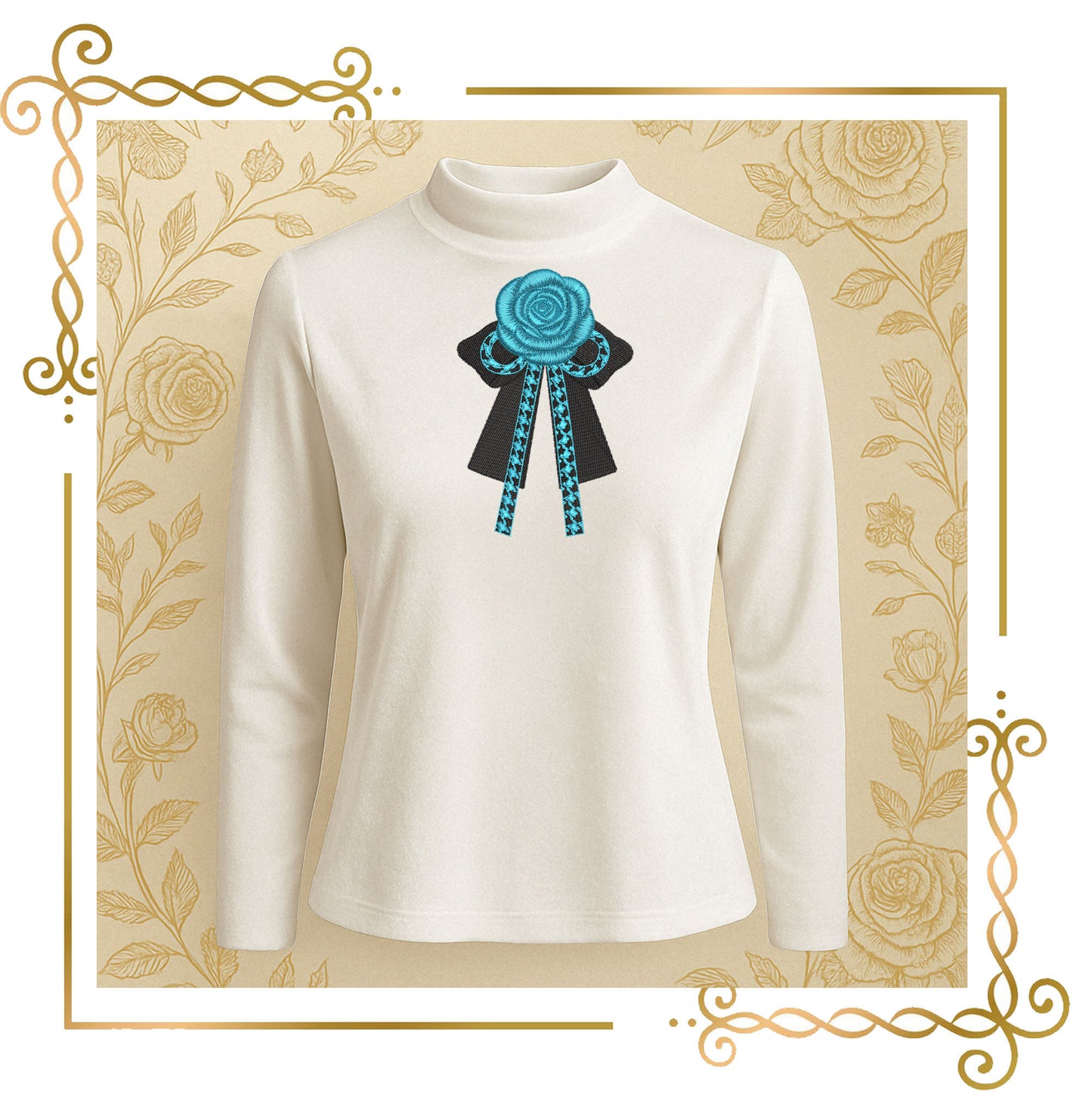 Elegant jewelry, bow with a rose in a fashionable style embroidery design 2 Sizes to the direct download.