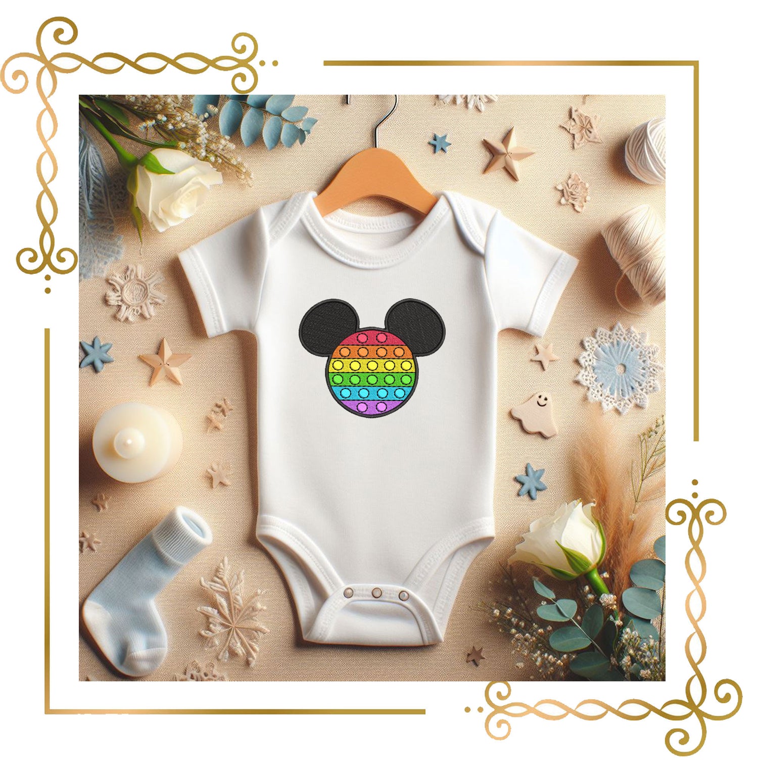 Mouse Head Rainbow Pop It Mickey Cartoon Embroidery Design 2 sizes