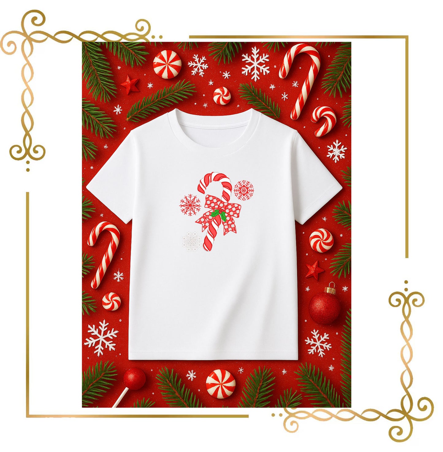 Winter Christmas Candy Cane with red plaid gift ribbon Mistletoe 2 Sizes embroidery design