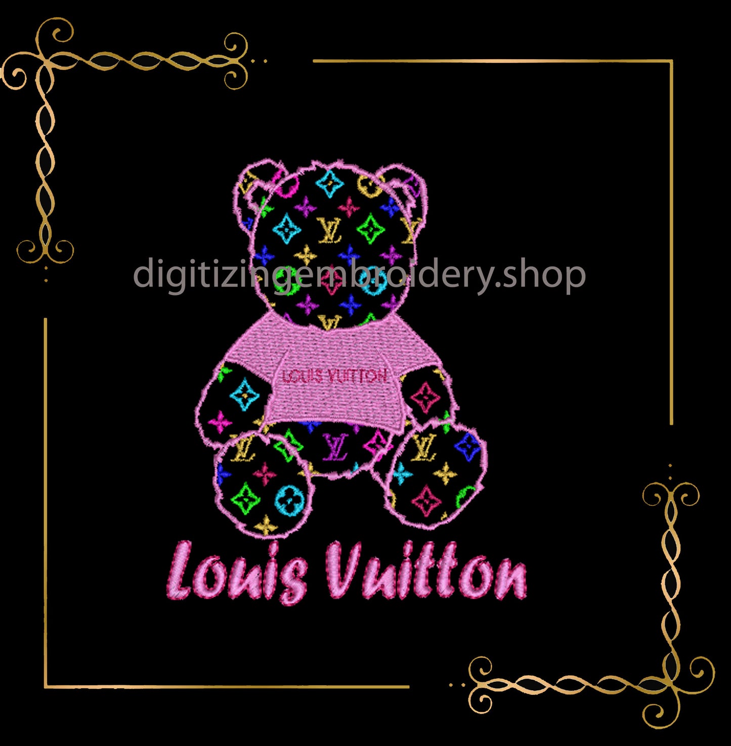 Teddy Bear Super Fashion à la Louis Vuitton embroidery design to the direct download