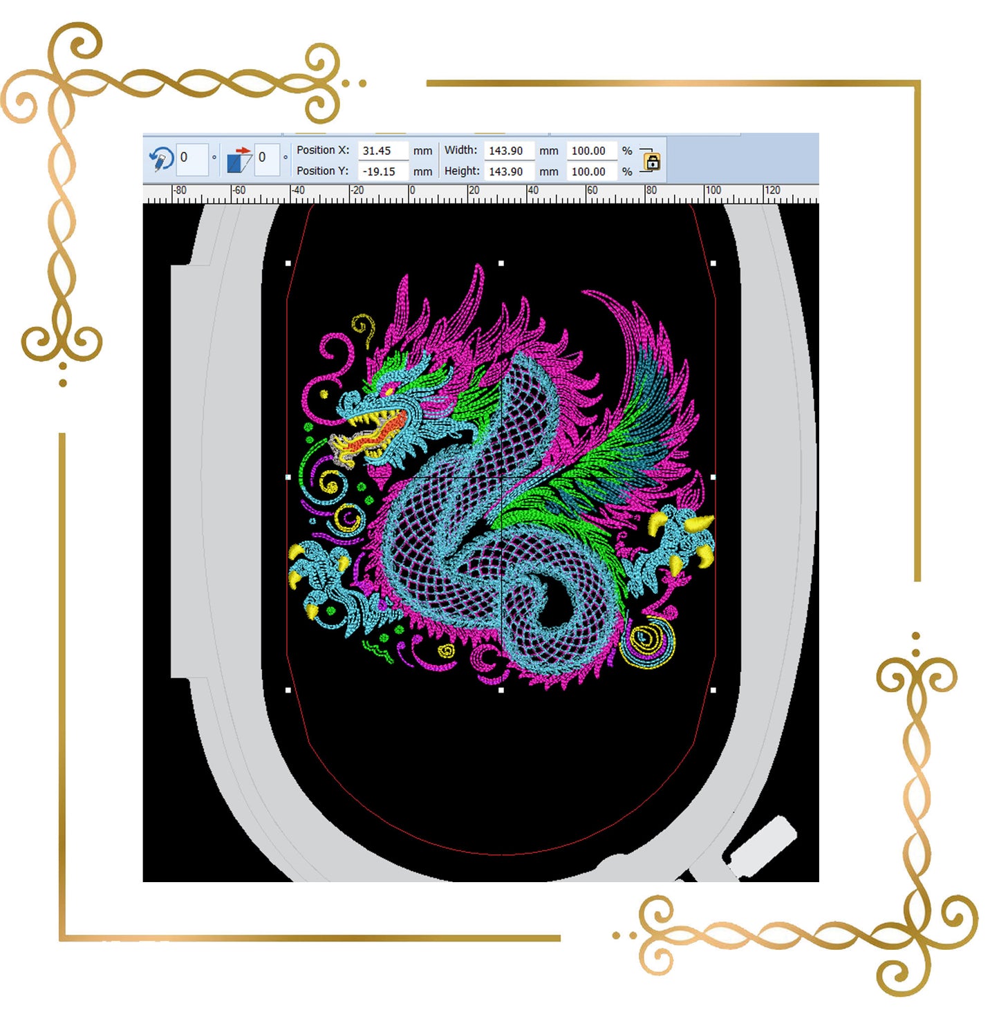 Animals fabulous Dragon neon digital machine embroidery design