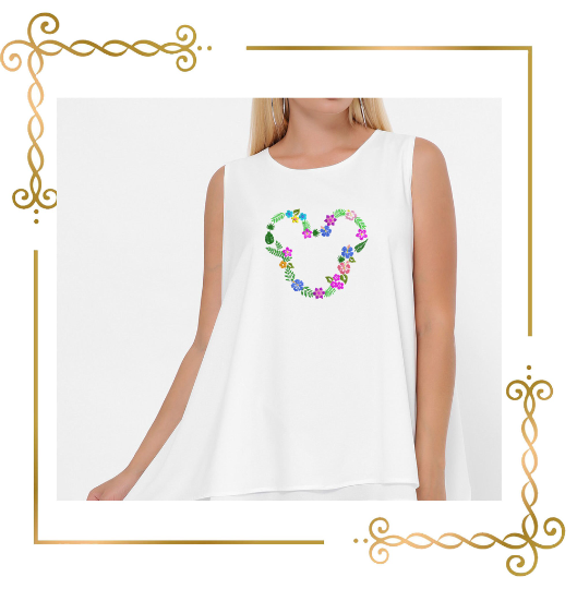 Mickey Mouse Head tropical flowers machine embroidery design