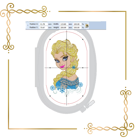 Princess Elsa Winter Frozen Disney with snowflakes machine Embroidery design