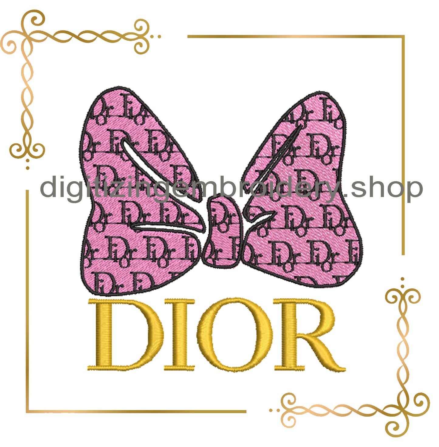 Minnie Mouse bow fashion Dior embroidery design digital