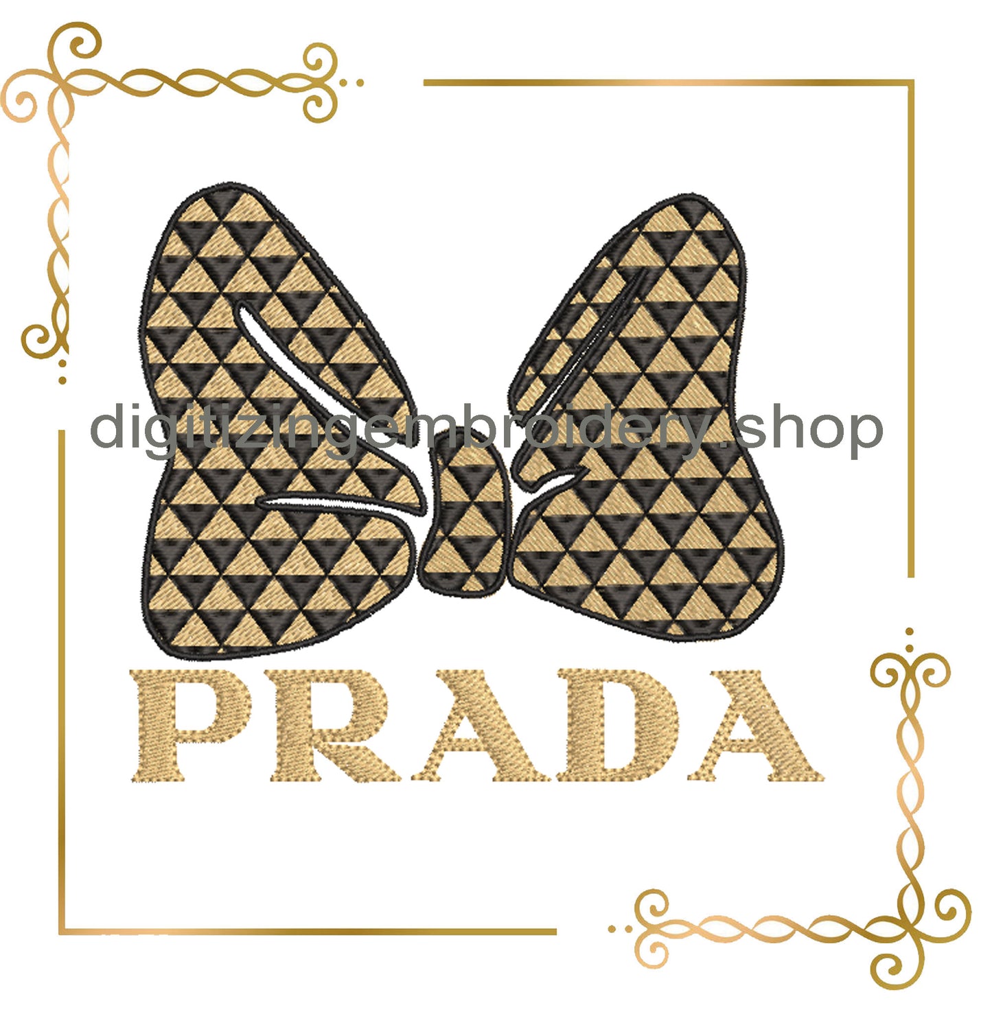 Minnie Mouse bow fashion Prada embroidery design digital