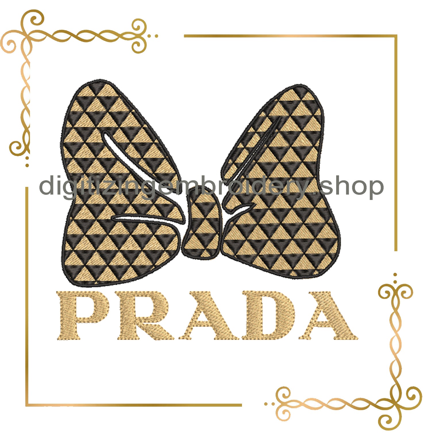 Minnie Mouse bow fashion Prada embroidery design digital