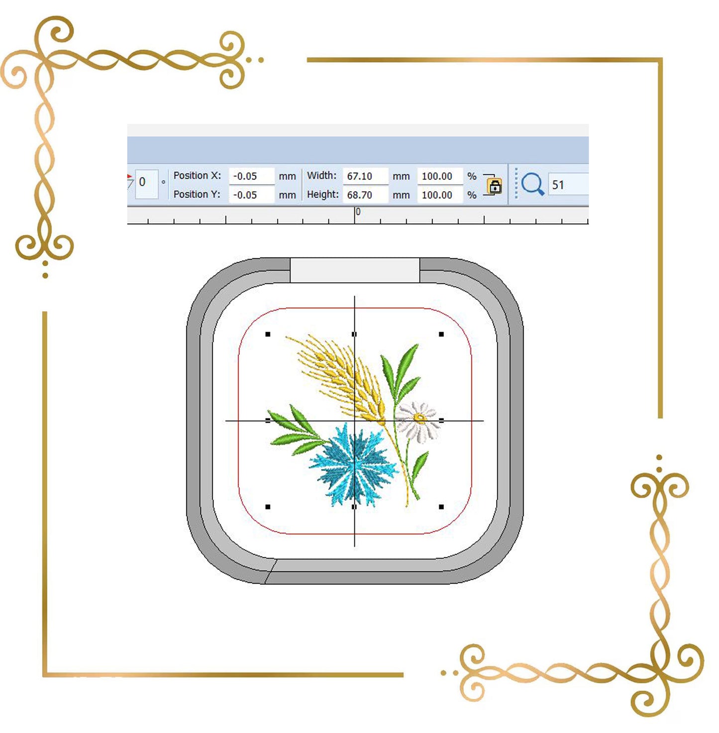 Embroidery Design Wildflower 2.76x2.76 Inch Digital Download