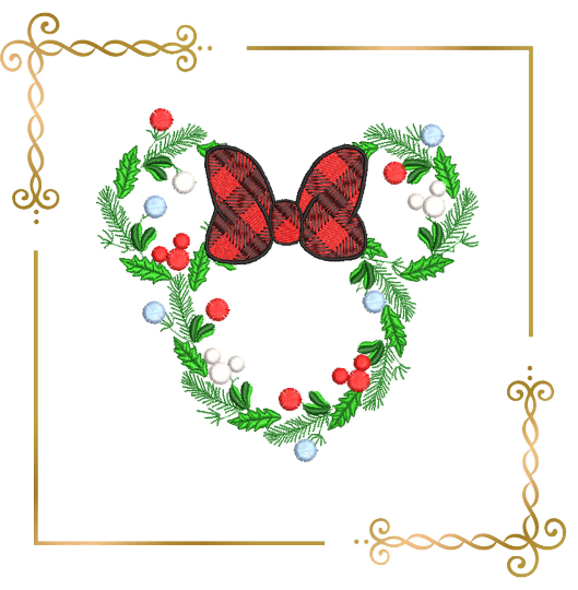 Minnie Mouse Christmas Wreath mistletoe machine embroidery design digital