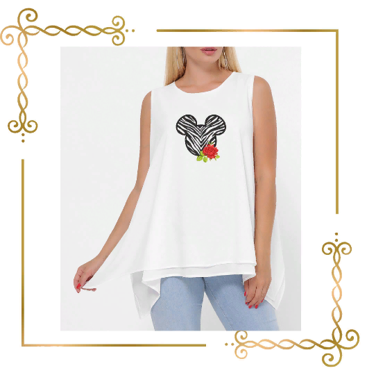 Applique Minnie Mouse head zebra rose Disney digital machine embroidery design