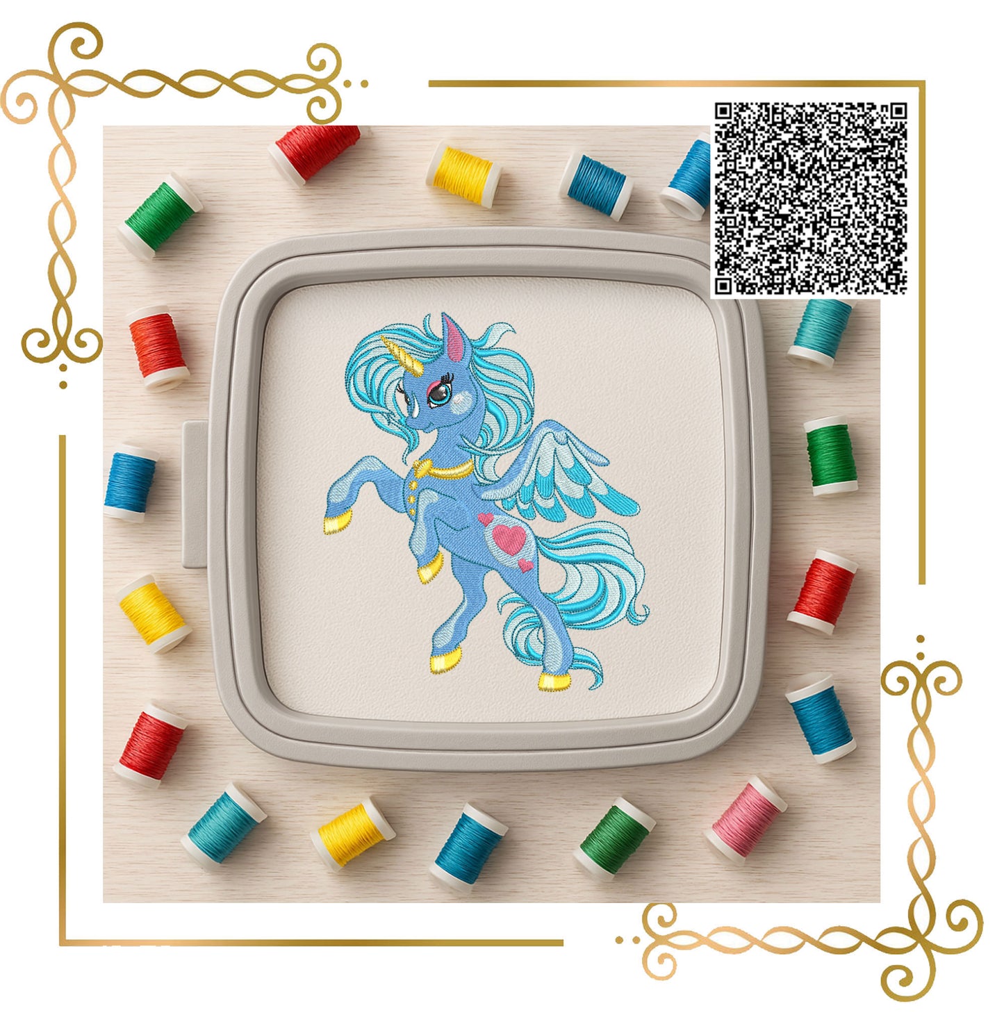 Magical Pegasus Unicorn Embroidery Design – Fantasy Pony with Wings