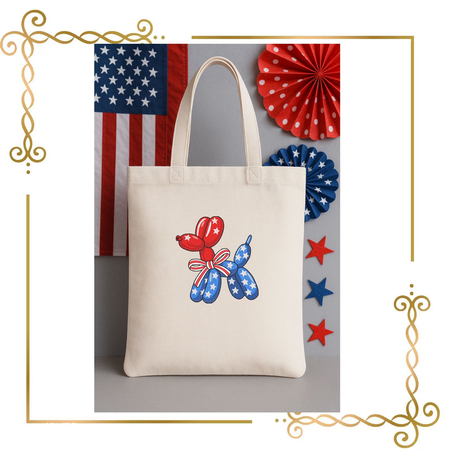 USA Balloon Dog with Stars – Embroidery Design, 4th of July Style | American Flag | Patriotic Machine Embroidery | Independence Day Design