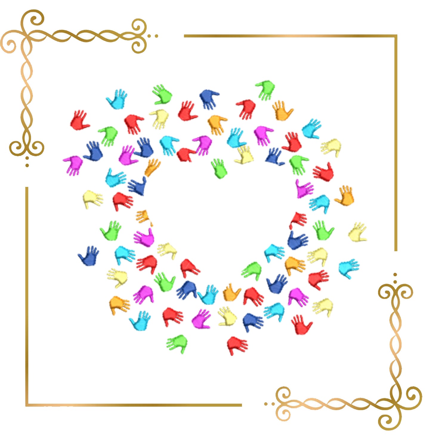 Color Splash Handprint Heart of Helping Hands, unity design Embroidery Design 3 Sizes