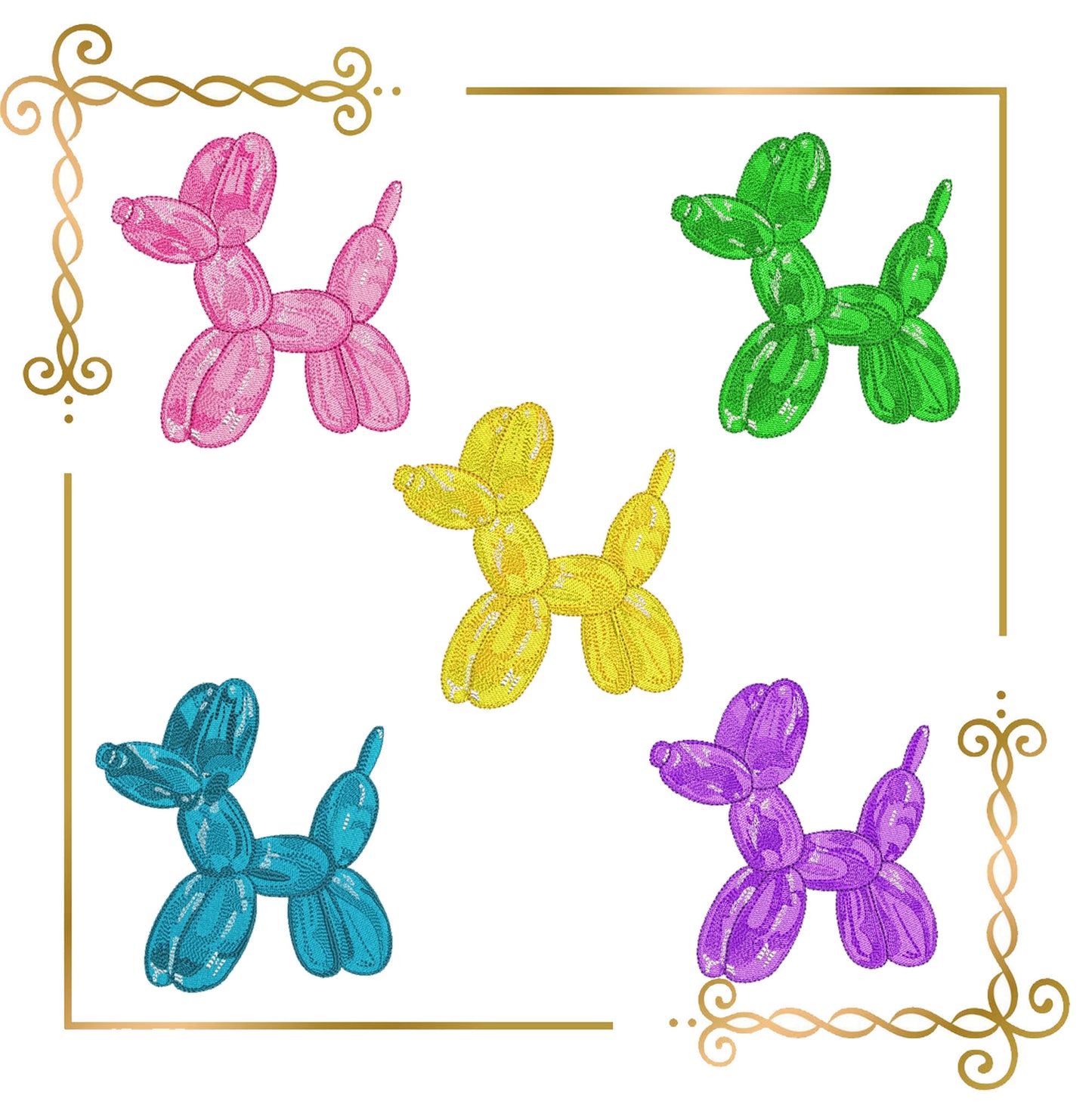 Kids Balloon Dog Embroidery Design – Shiny 3D Stitch Toy Look 3 Sizes