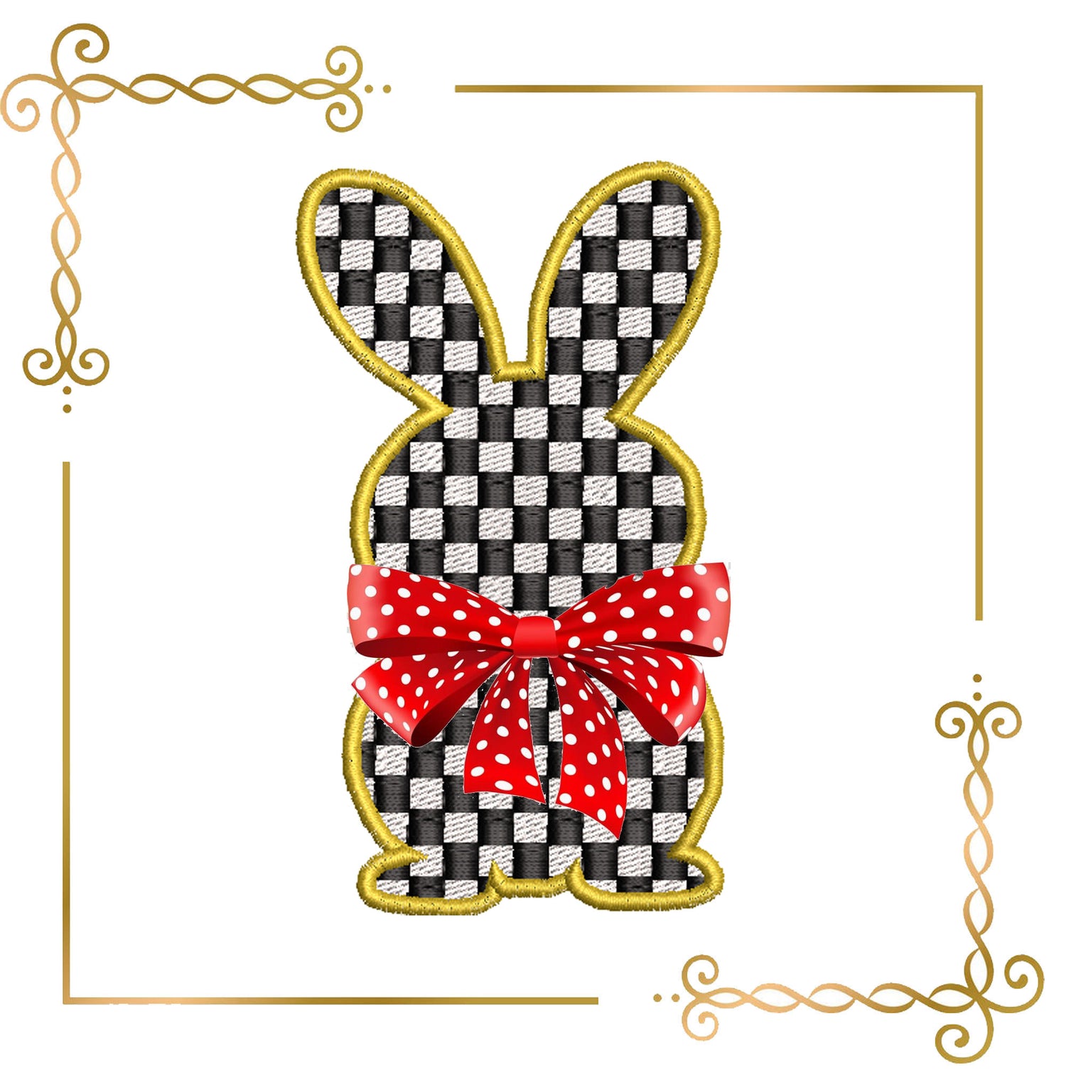 Easter Checkerboard Bunny Appliqué – Elegant Easter Embroidery Design (Bow Not Included)