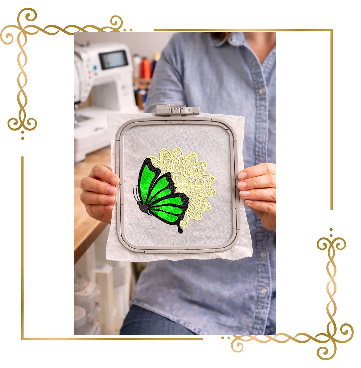 Lace and decorations Butterfly Lace Flower Machine Embroidery Design | Mix and Match Colors