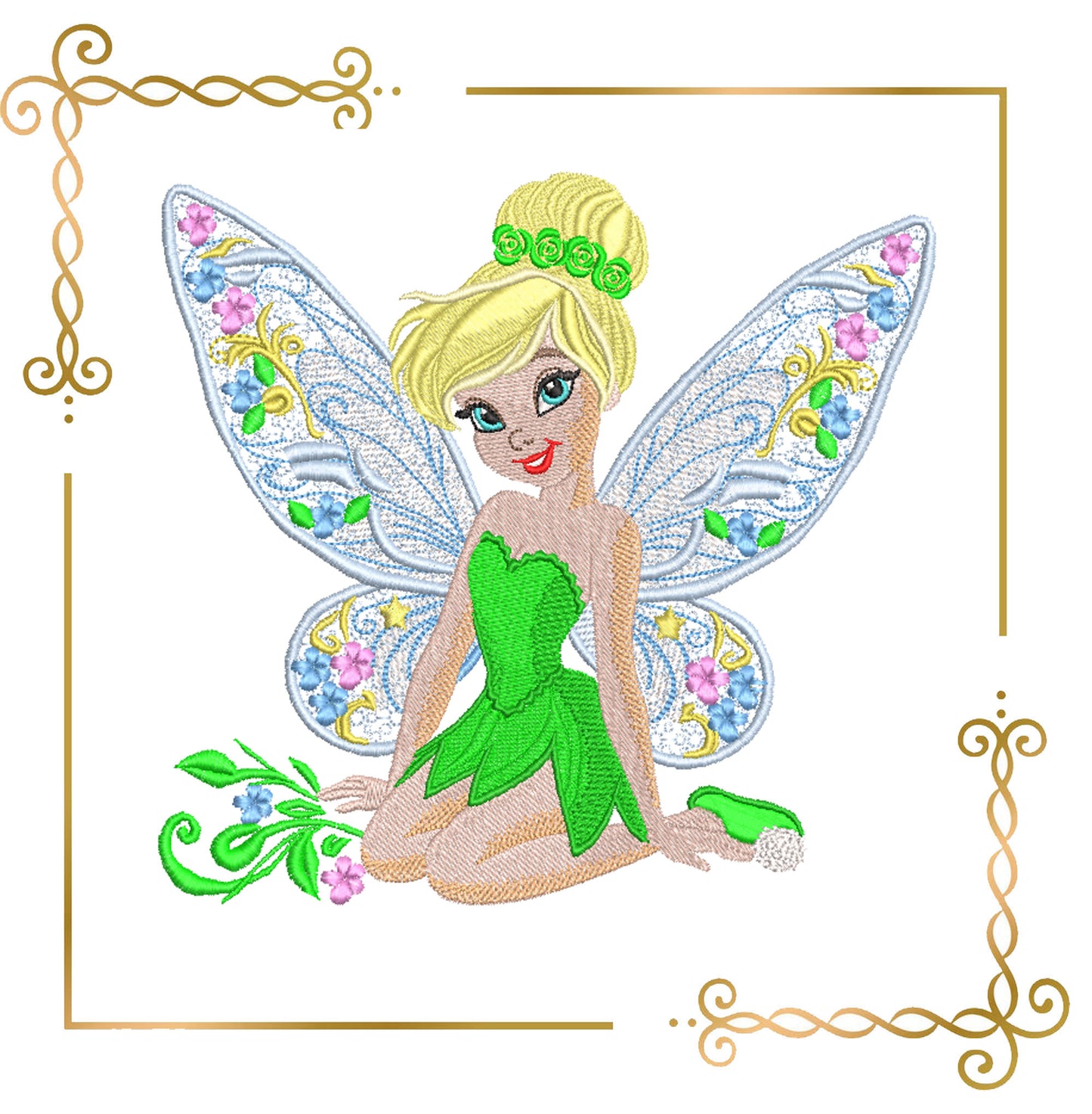 Princess Tinkerbell Flower fabulous fairy Disney character Embroidery design